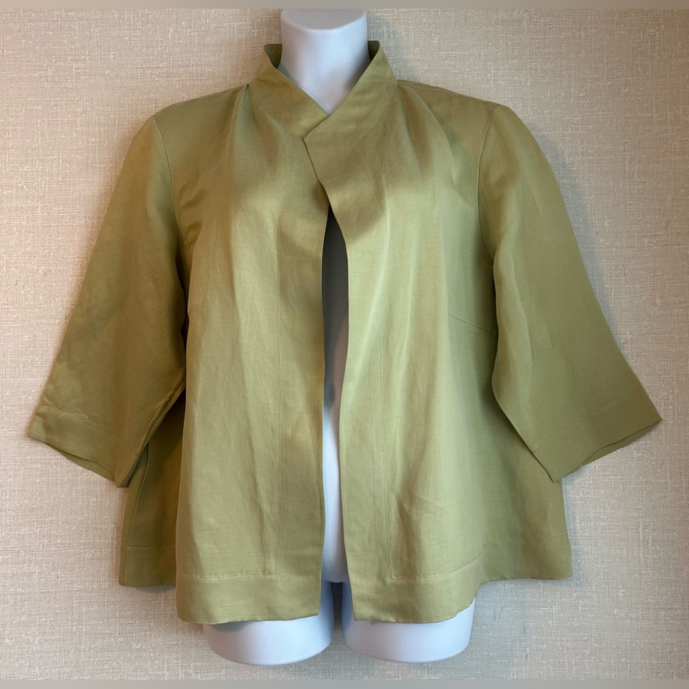 EILEEN FISHER Woman Size 2X Green Linen and Silk Jacket Side Pockets
